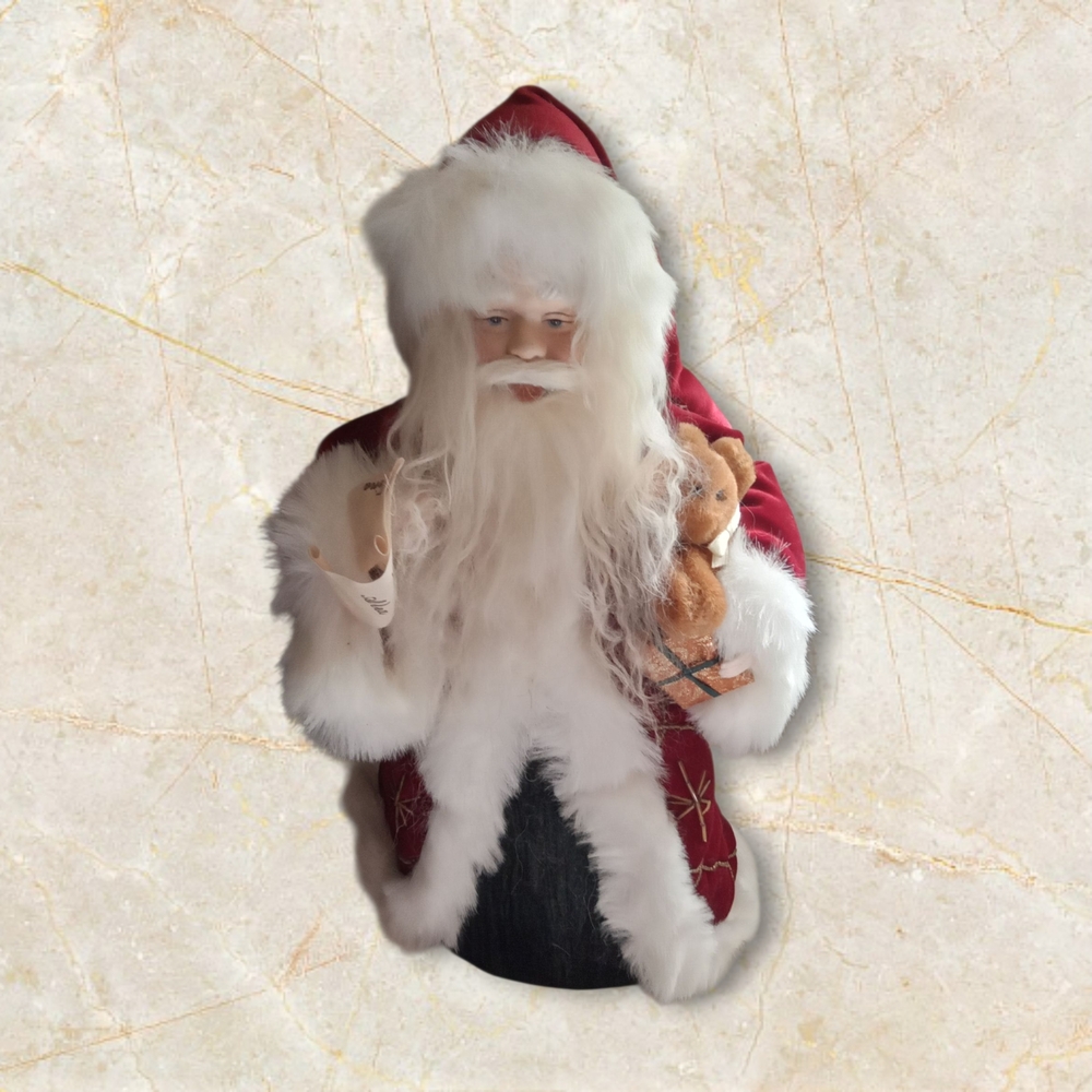 Vintage Santa Claus Tree Topper with Teddy Bear And Naughty And Nice List